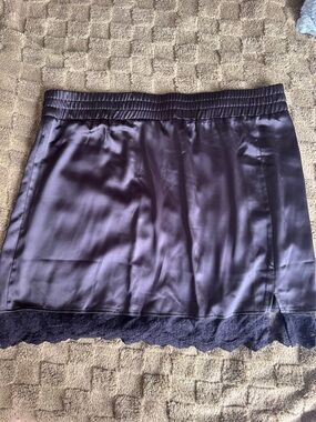 Satin Lace Trim Mini Skirt - Black